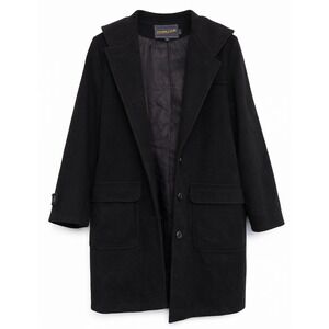 Pendleton Sz 14 Black 100% Wool Pea Coat w/ Hood Timeless Heritage Quiet Luxury